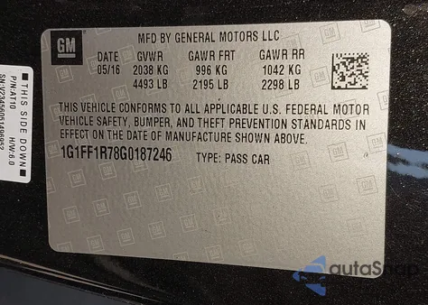 2016 Chevrolet Camaro 1Ss из США, поврежденный, VIN 1G1FF1R78G0187246